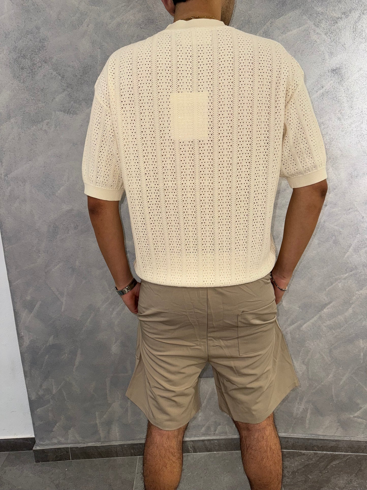 T shirt a coste beige