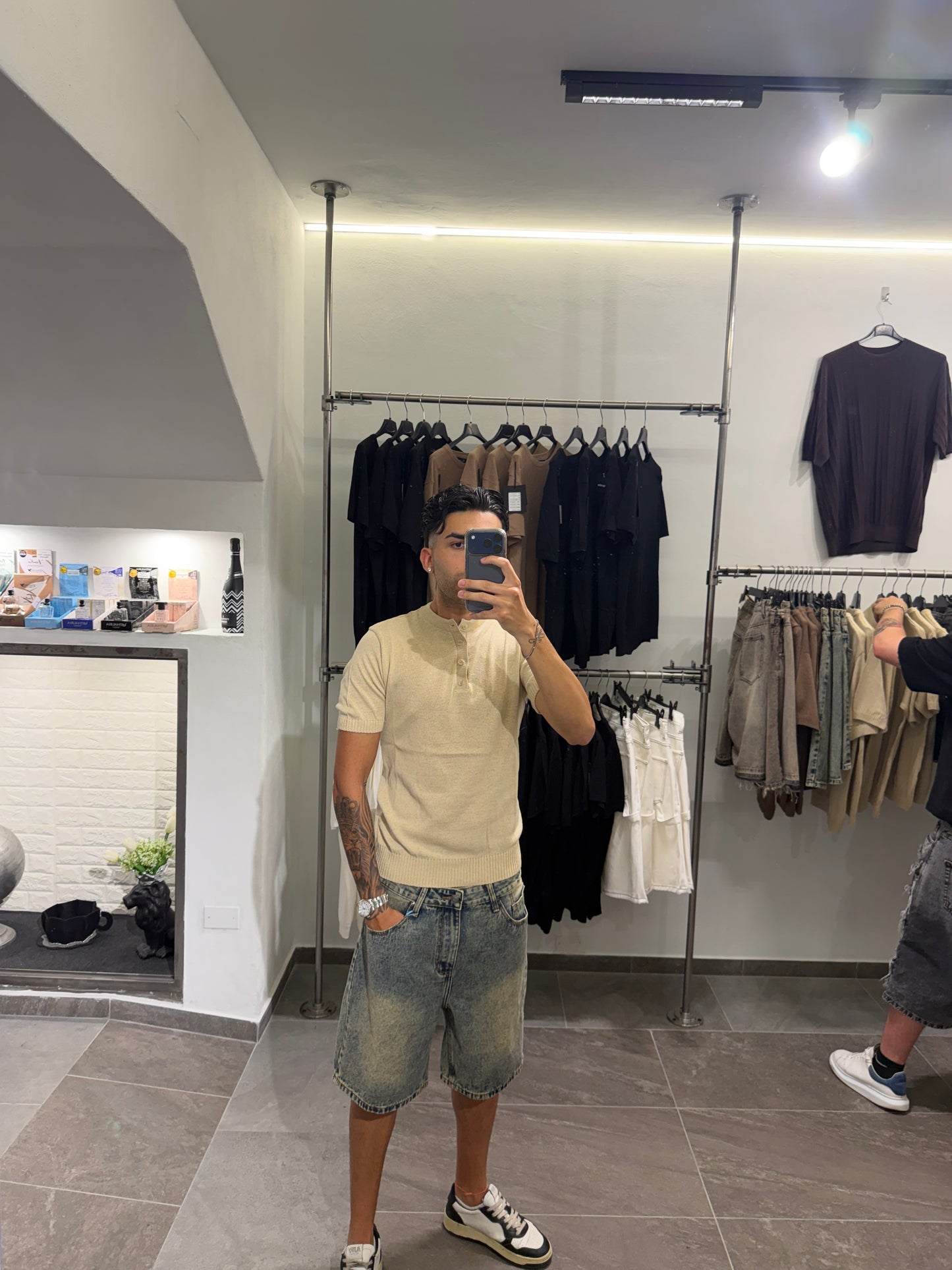 Polo coreana in filo beige