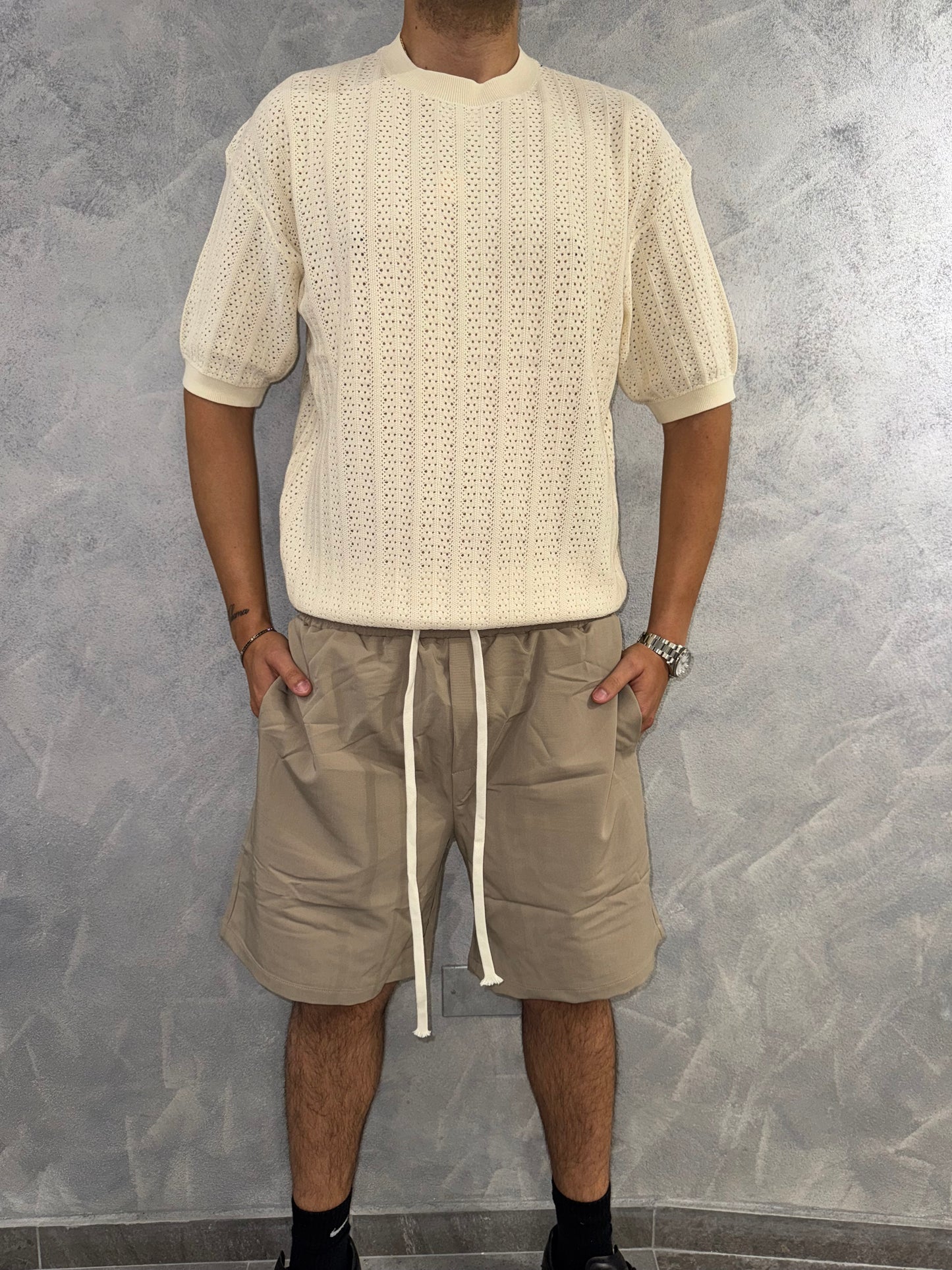 T shirt a coste beige