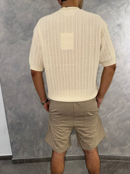 T shirt a coste beige