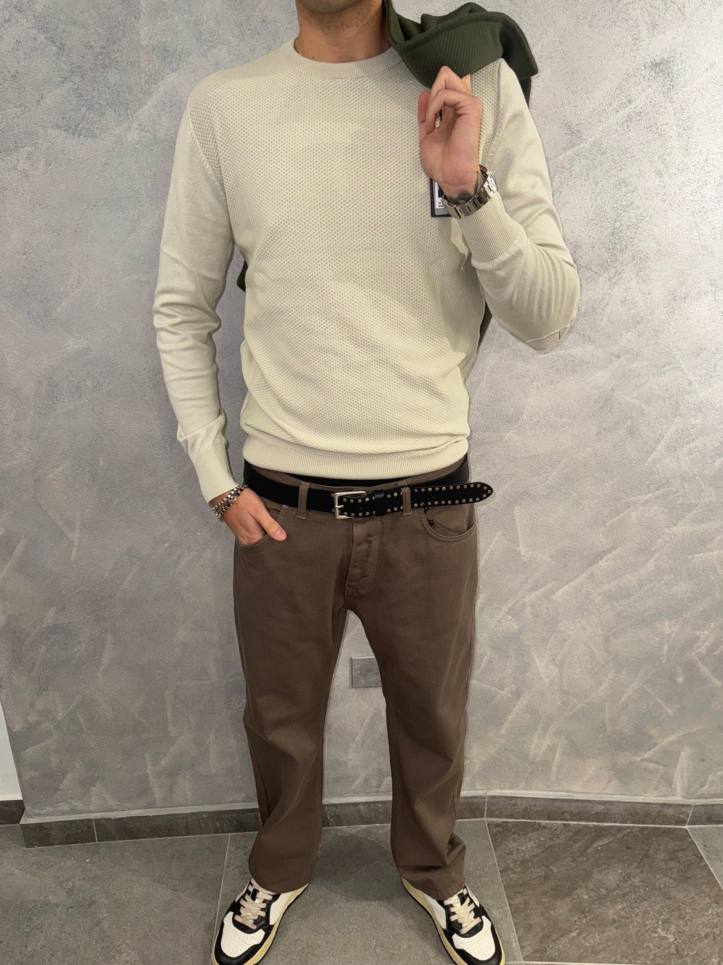 Maglioncino nido d’ape e coste beige