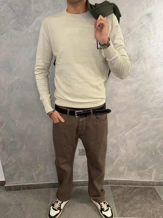 Maglioncino nido d’ape e coste beige