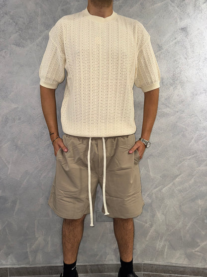 T shirt a coste beige
