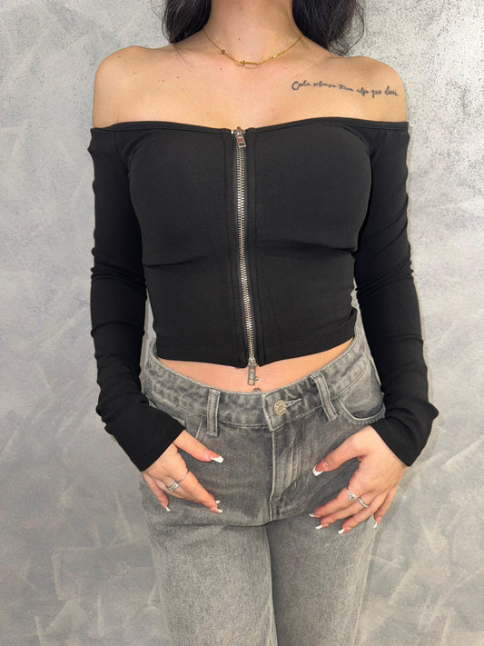Maglietta zip nera Lumina